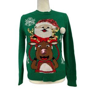 Forever 21 Christmas Sweater Santa Reindeer Sequin